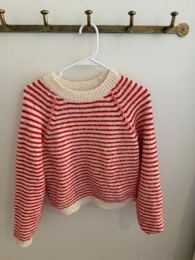 American Eagle Outfitters Cream and Red Striped Crewneck Sweater